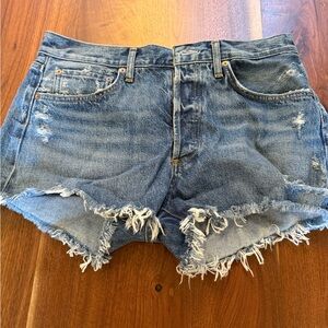 Agolde Blue Distressed Jean Shorts High-Rise
